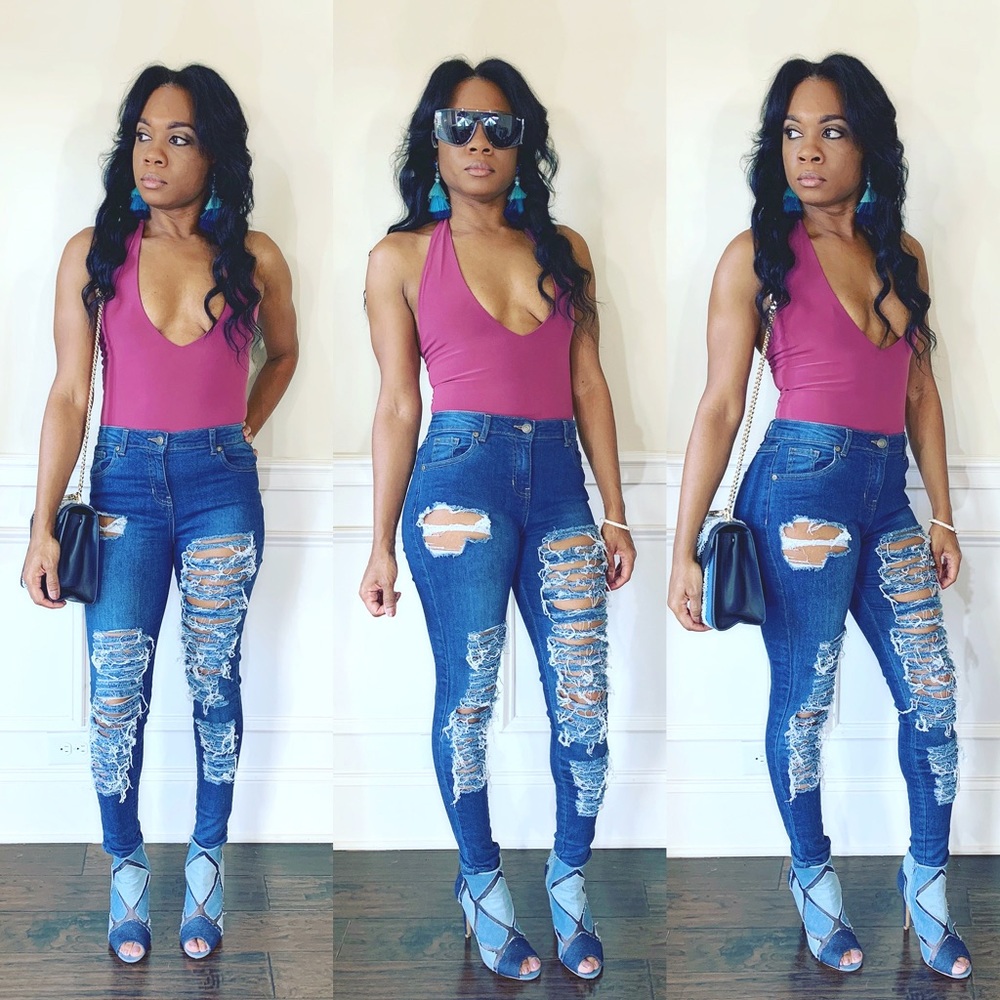 Ripped High Waisted Denim Jeans